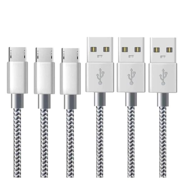 Micro USB Cable [Set of 3, 33.3 ft (1 M)] Micro USB Cable, Rapid Charging, High Speed Data Transfer, Durable, Nylon Braid, Wire Prevention, Compatible with Xperia Nexus, Galaxy, Aquos, Android,