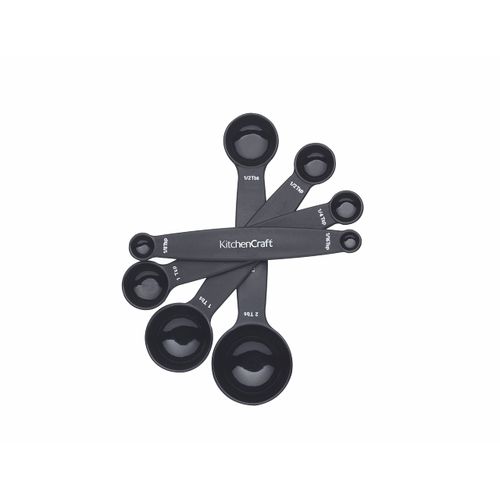 KitchenCraft Magnetic Measuring Spoons Set Stainless Steel Stackable Dual Sided Teaspoons and Tablespoons for Measuring Dry and Liquid Ingredients, Set of 4, Black