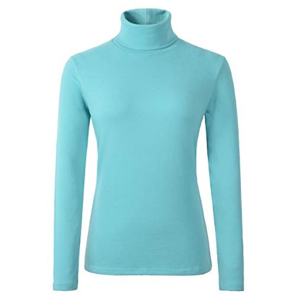 HieasyFit Women's Cotton Basic Thermal Turtleneck Pullover Top Turquoise L