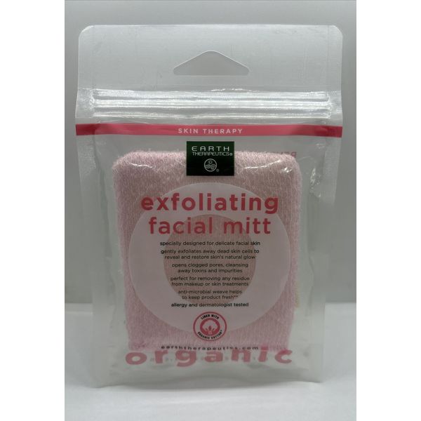 NEW Earth Therapeutics Organic Cotton Exfoliating Facial Mitt PINK Free Ship