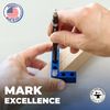DFM Tool Works Small Square and Center Finder - Mini Square Tool with 11/32" Center Marking Hole Woodworking, Carpenter Engineering Square, Center Marking Tool, Made in USA - Blue
