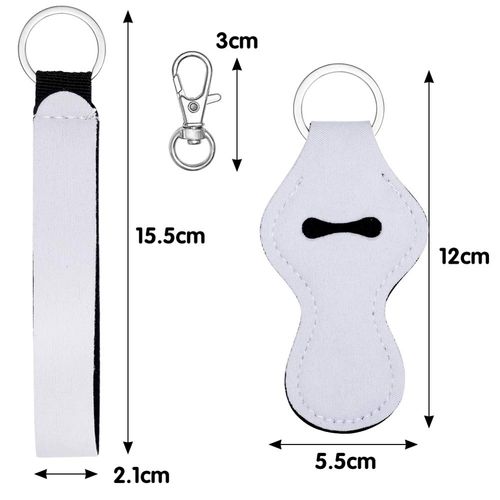 20 Pack Sublimation Blanks Chapstick Holder Keychains, Neoprene Lipstick Holder Keychainr with Lanyards Wristlet and 10 Metal Clip Cords