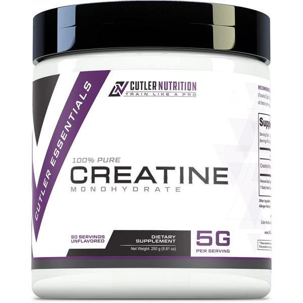 Cutler Nutrition Pure Creatine Monohydrate - 5g Per Serving 50 Servings - Premium Muscle Builder Enhances Strength Performance & Recovery - Unflavored for Easy Mixing