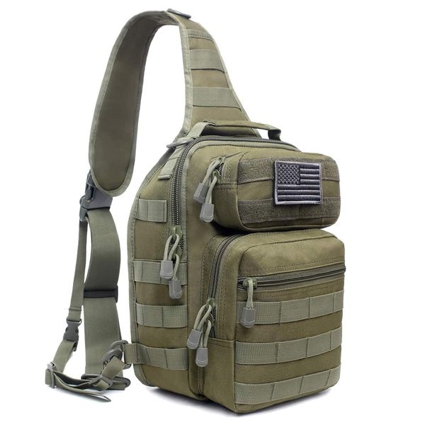 Tactical Sling Bag Pack Military Rover Shoulder Sling Backpack Molle Assault Range Bags Chest Pack Day Pack Diaper Bag (Army Green)