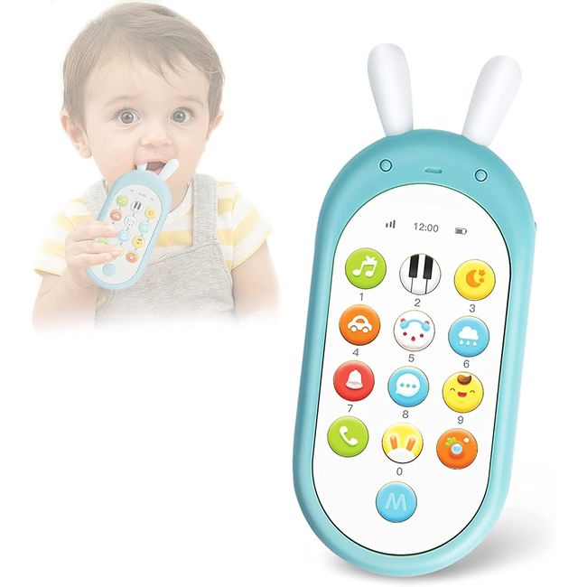 Richgv Smartphone Electronic Toy Phone 6 Months to 36 Months Baby Toddler Kids Toddler Toys Educational Toys Educational Learning English Foreign Language Finger Play (Blue)