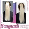 Hetto Ponytail Hair Extensions Ash Blonde mix #613 Blonde Ponytail Human Hair Extension Real Remy Ponytail Extensions Human Hair Natural Thick 18 Inch 80g