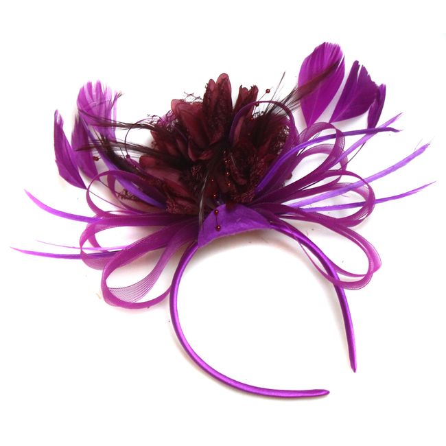 Caprilite Fashion Plum Magenta and Burgundy Wine Dark Red Feather Hair Fascinator Headband Wedding Royal Ascot Races Ladies