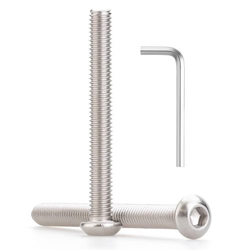 M5 x 55mm 10 Pcs Button Head Socket Cap Screws, 304 Stainless Steel (18-8), Fully Threaded, Bright Finish, Allen Hex Drive, Includes Hex Wrench, for Furniture, DIY, 3D Printing