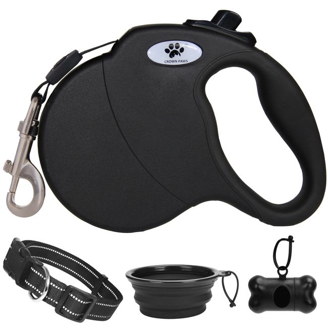 CROWN PAWS 16 ft Retractable Dog Leash for Large Dogs up to 110 lbs,Tangle-Free Nylon Tape,Black L