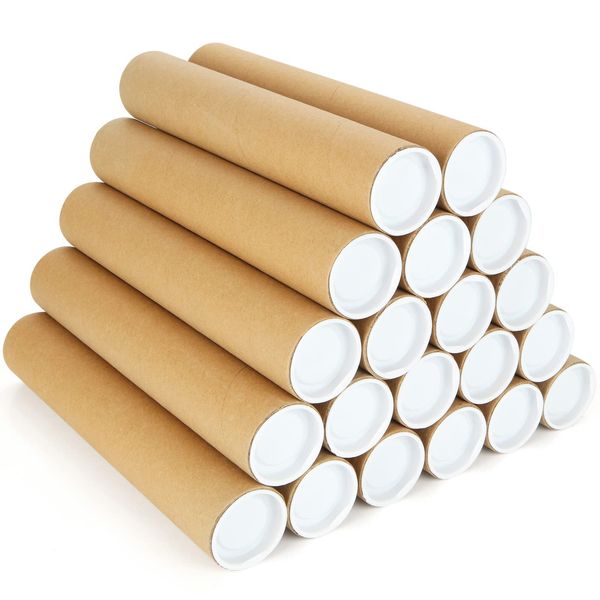 FVIEXE 20Pack Mailing Tubes, 2 Inch x 12 Inch Cardboard Mailing Tube with Caps Shipping Poster Tubes for Blueprint, Artwork, Document Storage