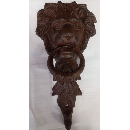 Medium 10-3/4 H x 5-1/2" L Cast Iron Lion Face Door Knocker Rustic Brown