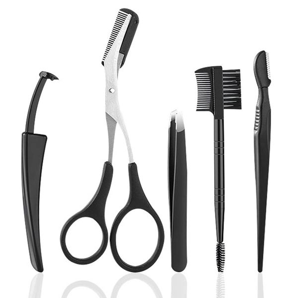 IWALT Eyebrow Set, Eyebrow Scissors, Eyebrow Scissors, Comb Included, Eyebrow Care, Eyebrow Shaving, Tweezers, Eyebrow Tweezers, Travel, Business Trips, Portable, Unisex, Unisex