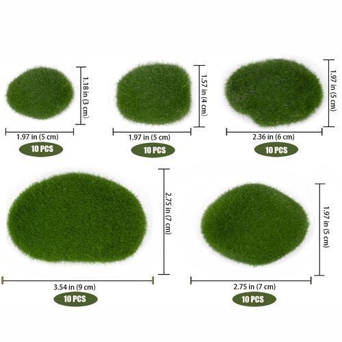 Nicunom 50 Pcs 5 Size Artificial Moss Rocks Decorative Faux Green Moss Covered Stones Fake Moss Balls for Garden Decor DIY Floral Arrangements Plant Poted Decoration