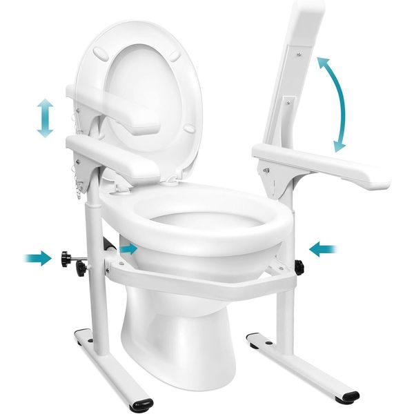 Toilet Safety Rails for Elderly (520 lbs), Handicap Toilet Seat with Foldable Ha