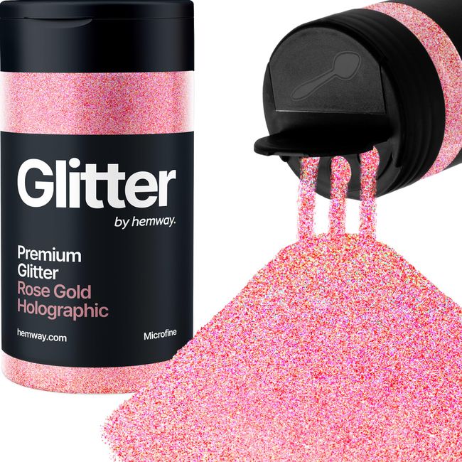 Hemway Roségold Holografisch Glitzer Microfine 125g/4.4oz Pulver Metallisches Harz Handwerk Glitzer Flocke Pailletten für Epoxid Becher, Haare Gesicht Körper Auge Nagelkunst Fest