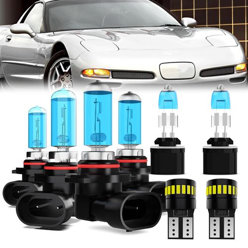 LECCIBUB Headlight Bulbs License Plate Lights Fit For Chevy Corvette 1997-2004, 9005 High Beam + 9006 Low Beam + 880 Fog Lights Halogen Light Bulb + License Plate Lights, Pack of 8