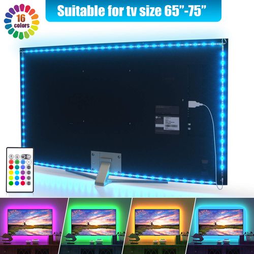 PANGTON VILLA Led Strip Lights, 14.3ft for 65-75in TV, USB LED TV Backlight Kit with Remote - 16 Color Changing 5050 LEDs Bias Lighting for HDTV