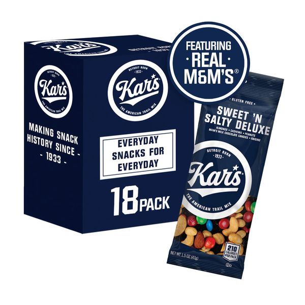 Kar’s Nuts Sweet ‘N Salty Deluxe Trail Mix, 1.5 oz Individual Snack Packs – Bulk Pack of 18, Gluten-Free Snacks