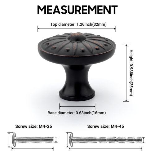 goldenwarm 4 Pack Black Cupboard Knobs Black Drawer Knobs Oil Rubbed Bronze Drawer Knobs Vintage Black Cabinet Knobs Black Door Knobs Black Knobs Flower Pattern Antique Bronze Kitchen Door Knobs