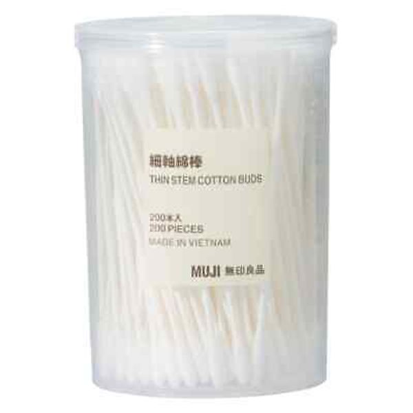 MUJI Thin Stem Cotton Buds 200 Pieces Chitosan Antibacterial Processing Swabs