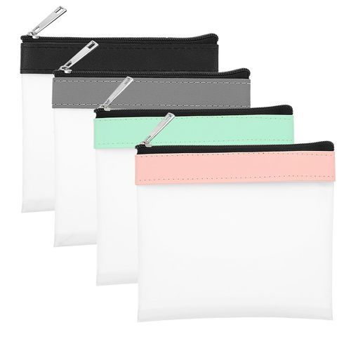 HJZHII 4 Pcs Small Clear Makeup Bag, Mini Colorful Transparent Cosmetic Pouch Portable Waterproof Lipsticks Pocket Check Wallet Soft Cash Keys Deposit Pockets for Women Travel Storage