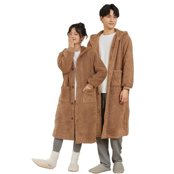 WULFUL Wearable Blanket, Room Wear, Women's, Men's, Wearable Blanket, Loungewear, Pajamas, Long Sleeve, Hooded, Solid Color, Big Pocket, Warm, Spring, Autumn, Winter, Soft, Skin-friendly, Fluffy,