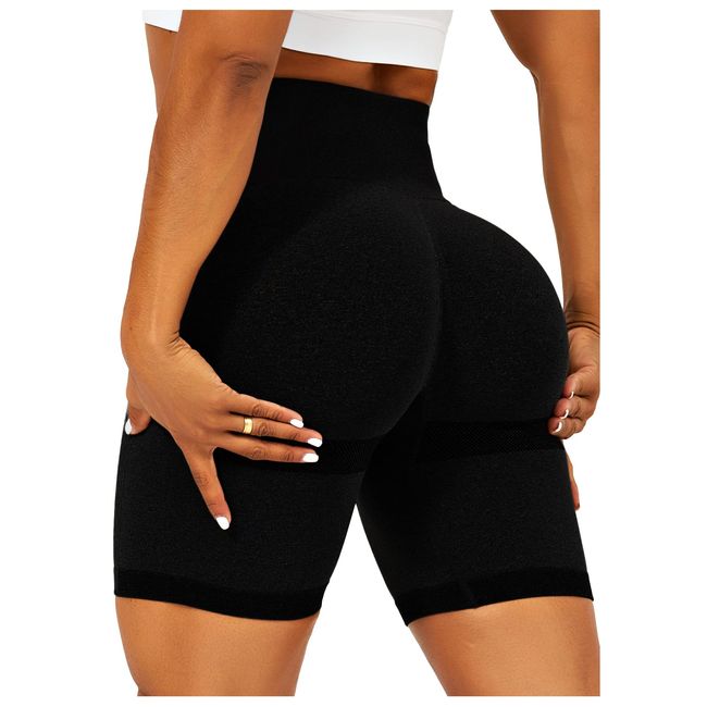 TZLDN Damen Scrunch Butt Sportshorts - Push Up High Waist Booty Biker Yoga Fitness Gym Shorts Workout Radlerhosen Tights Laufhosen A001 Schwarz M