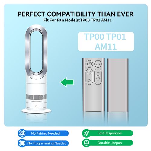 HZIME Replacement Remote Control Fit for Dyson TP00 TP01 AM11 Pure Cool Purifier Tower Fan (Silver Color with Battery)