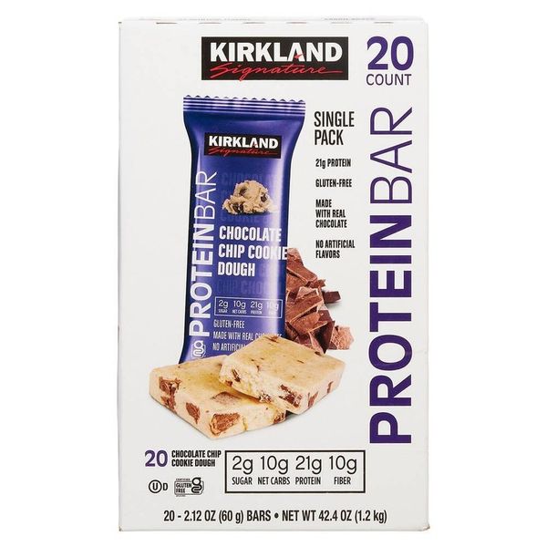 Kirkland Signature Protein Bars Chocolate Chip Cookie Dough 60g 20 Bars, 20 Bars