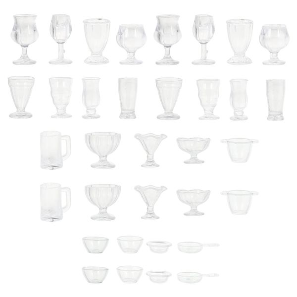 34pcs Miniature Cups 1/17 Dollhouse Miniature Wine Glass Drink Cups Set Miniature Ice Cream Cup Drinking Glasses Dollhouse Kitchen Accessories