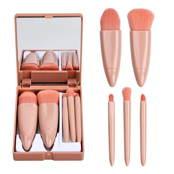 5 Stück Mini Makeup Pinselset Professionell Make up Pinsel Set mit Spiegelkasten, Synthetic Schminkpinsel Kosmetik Pinselsets für Puder Concealer Foundation Lidschatten Eyeliner Gesichtspuder