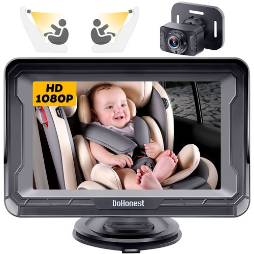DoHonest Baby Car Camera HD 1080P: 360° Rotating Plug and Play Easy Install 3 Mins Rear Facing Car Baby Monitor with Camera Crystal Night Vision Backseat Camera Two Kids -V33