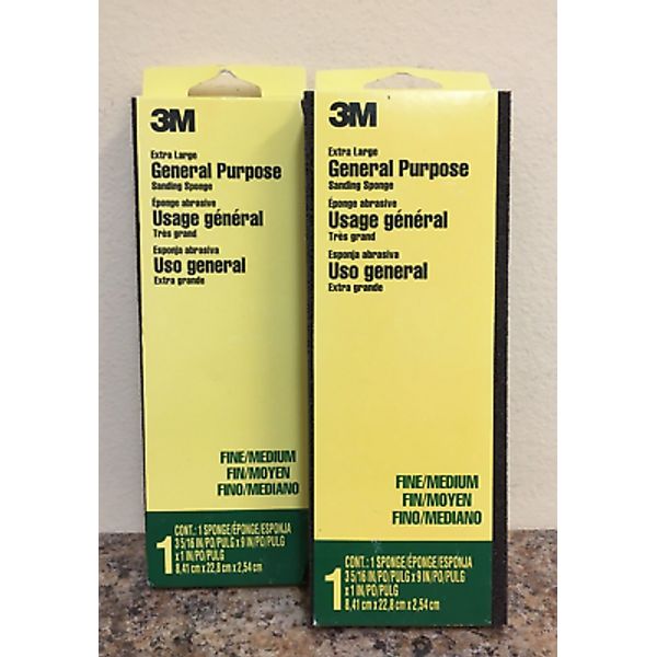 3M 910XLA-12-CC 9" L X 3-1/4" W 80/120 Grit Fine/Medium XL Sanding Sponge 2 Pk