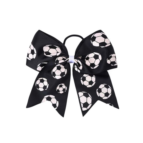 Soccer Jumbo Cheer Bow Soccer Ponytail Holder Sport Bows Soccer Ball Cheerleading Bow BBG66 (Black)