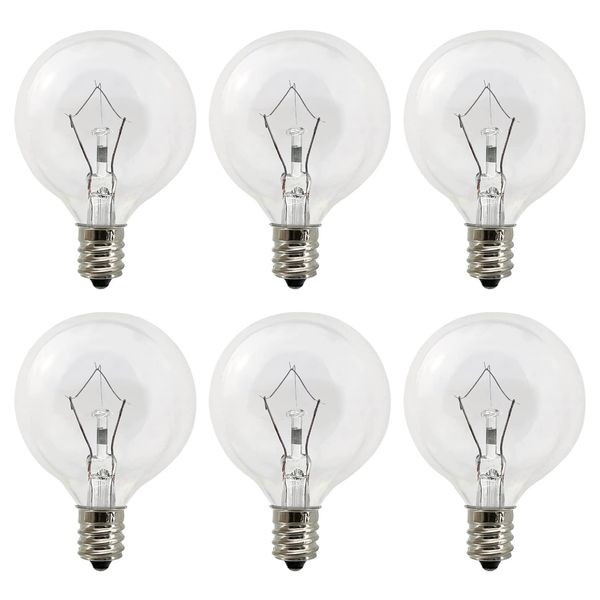 Wax Warmer Bulbs 6 Pack, G50 25 Watt Light Bulbs for Full Size Scentsy Warmers, E12 Base G16.5 Globe Clear Bulb for Candle Wax Warmer, Long Lifespan, 120 Volt