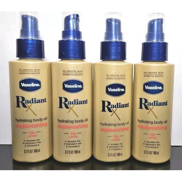 4x Vaseline Radiant X Hydrating Replenising Body Oil w/ Jojoba Coconut Oil 3.7oz