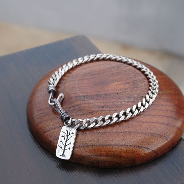 Wood Silver Silver Chain Bracelet