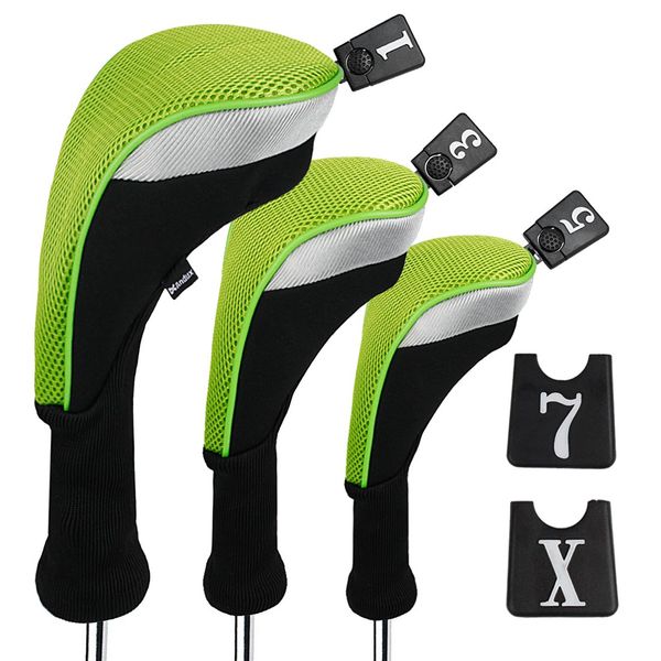 Andux 3pcs/Set Golf Club 460cc Driver Wood Head Covers with Interchangeable No. Tags Green Long Neck