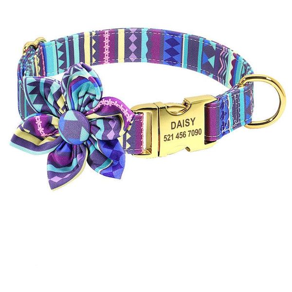 Customizable Floral Print Pet Collar With Engraved Id Tag - Personalized Dog And Cat Accessories - H / S