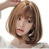 OneHorse Wig, Semi-Long, Bob, Short, Curls, Fluffy, Natural, Small Face, Heat Resistant, Medical, Women's, With Net (Brown)