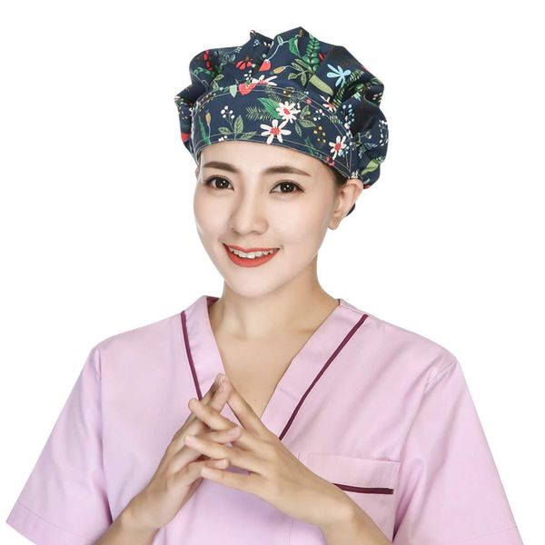 PRETYZOOM 2pcs Surgical Scrub Cap Surgical Hat Cute Flower Pattern Cotton Scrub Hat Adjustable Doctor Nurse Cap for Women Men