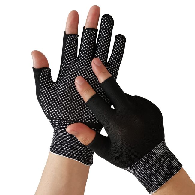 TUISKU 3-Finger Work Gloves, Anti-Slip, Set of 12, Work Gloves, Gardening, Fingerless, Black (M)