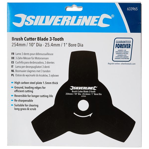 Silverline 633965 Brush Cutter Blade 3-Tooth 254 mm / 10" Dia - 25.4 mm / 1" Bore Dia, Black