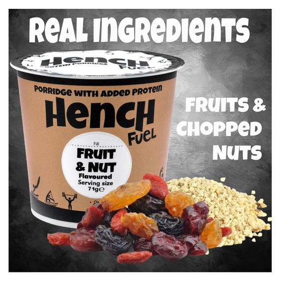 Hench Fuel High Protein Porridge, Instant Oats, 20g of Protein Per Pot, Low Sugar, High Protein, Real Fruit Ingredients, Healthy Breakfast, Meal Replacement