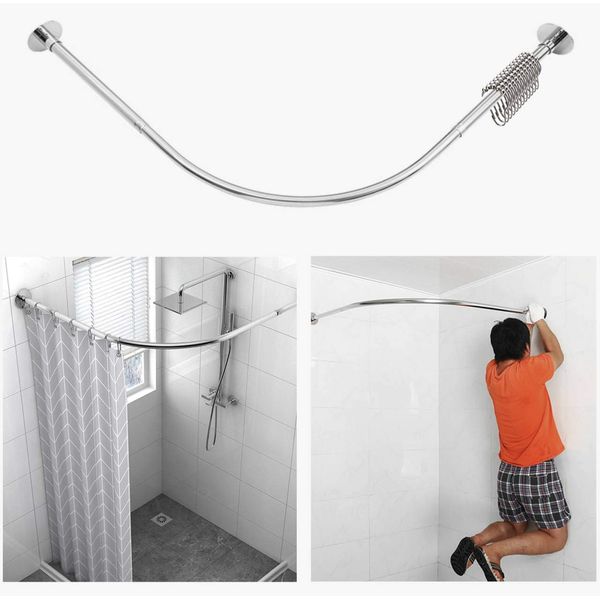 Tanxih Corner Shower Curtain Rod Adjustable Stainless Steel L Shaped Rack Drill Free Install for Bathroom, Bathtub, Clothing Store (35.5"-51.2" x 35.5"-51.2")