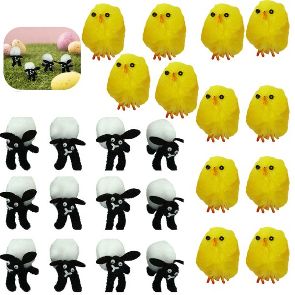 SRV Hub 24x Easter Lamb & Chick Decor Set – Fuzzy Lambs, Plush Chicks, Easter Crafts, Easter Bonnets, Easter Party Decor, Easter Egg Hunt, Easter DIY, Easter Gifts, Easter Home Decor