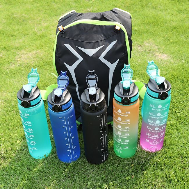 1000ml Sports Water Bottle with Time Marker Outdoor Gym Fitness Portable  Cups