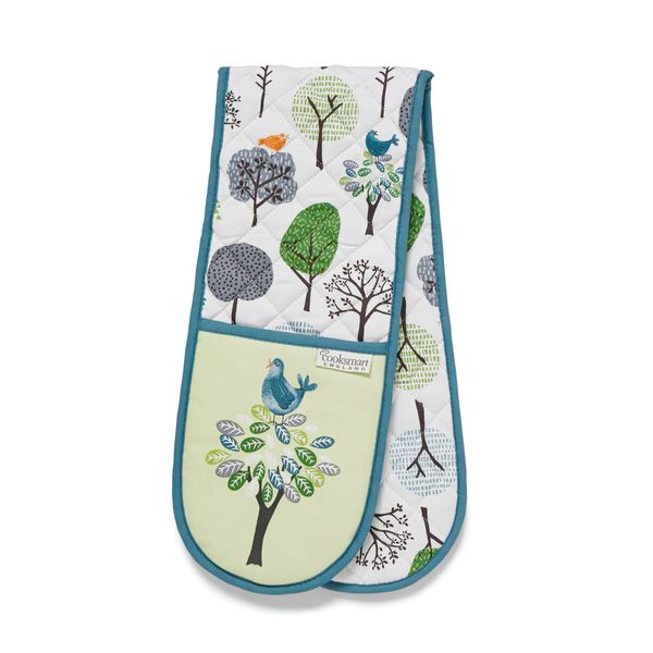 Cooksmart Double Oven Gloves Heat Resistant | British Designed Heat Resistant Oven Gloves | Modern Oven Mitt & Potholder for Home Cooking | Maximum Heat Protection Kitchen Oven Gloves - Forest Birds