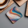 Marble Pattern Coaster Set, 4 x Rainbow Stylish 9cm Hard Glossy Wood Drinks Mats