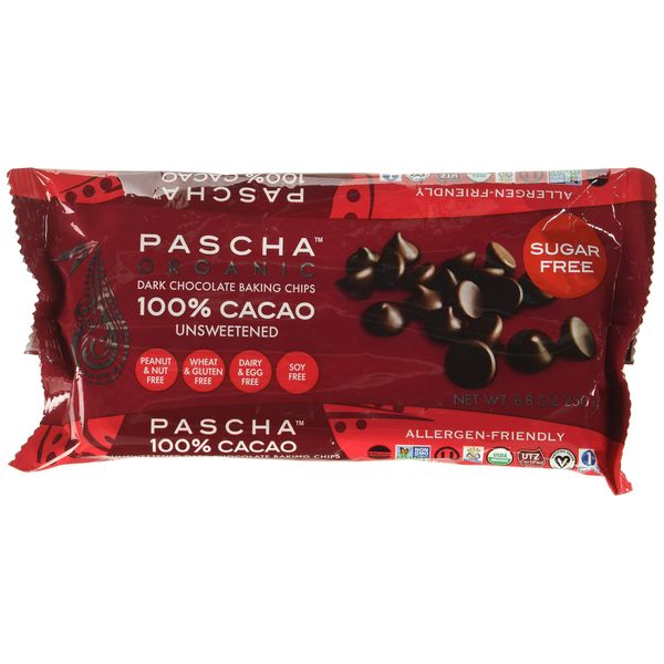 Pascha, Organic Chocolate Chips 100% Cacao Unsweetened, 8.8 Ounce